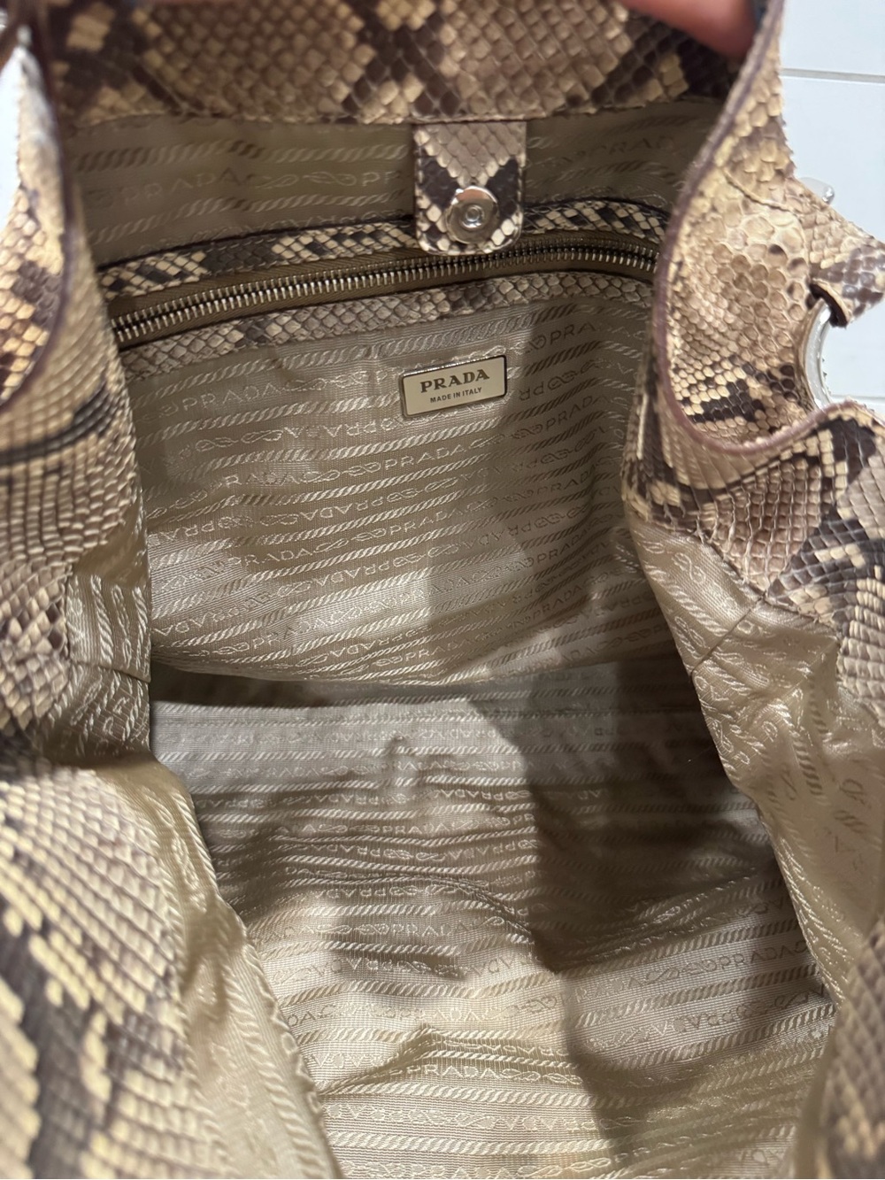 Prada brown python snakeskin Logo Sacca Hobo tote bag - Picture 7 of 16